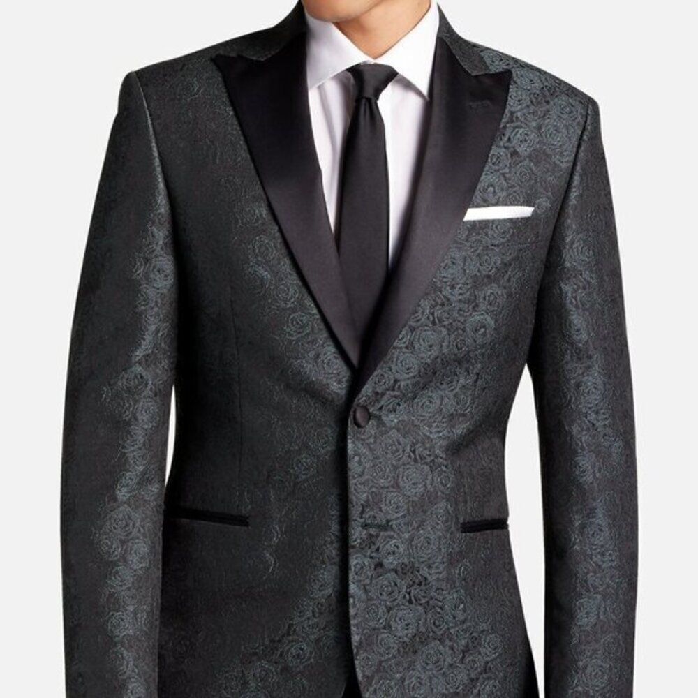 Egara Men's Slim Fit Dinner Party Jacket Formal Green Floral 38/40